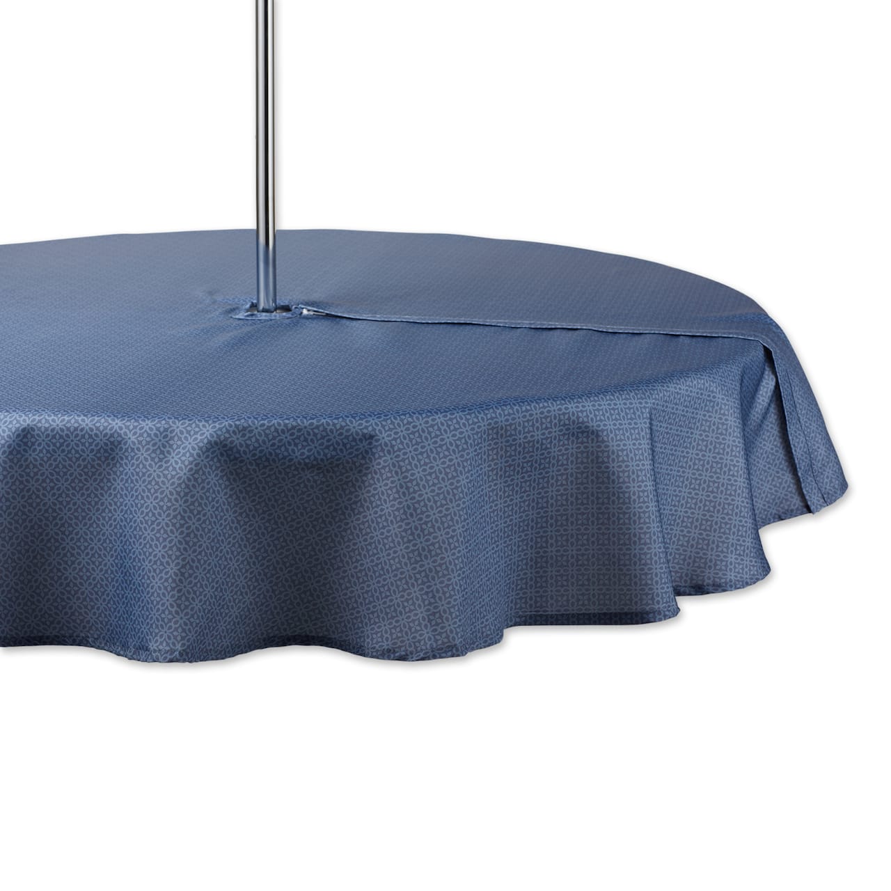 French Blue Tonal Lattice Print Outdoor Tablecloth With Zipper 60" Round